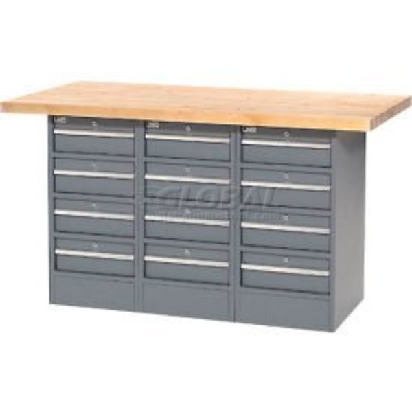 Global Equipment Workbench w/ Maple Square Edge Top   12 Drawers, 60"W x 30"D, Gray 239158